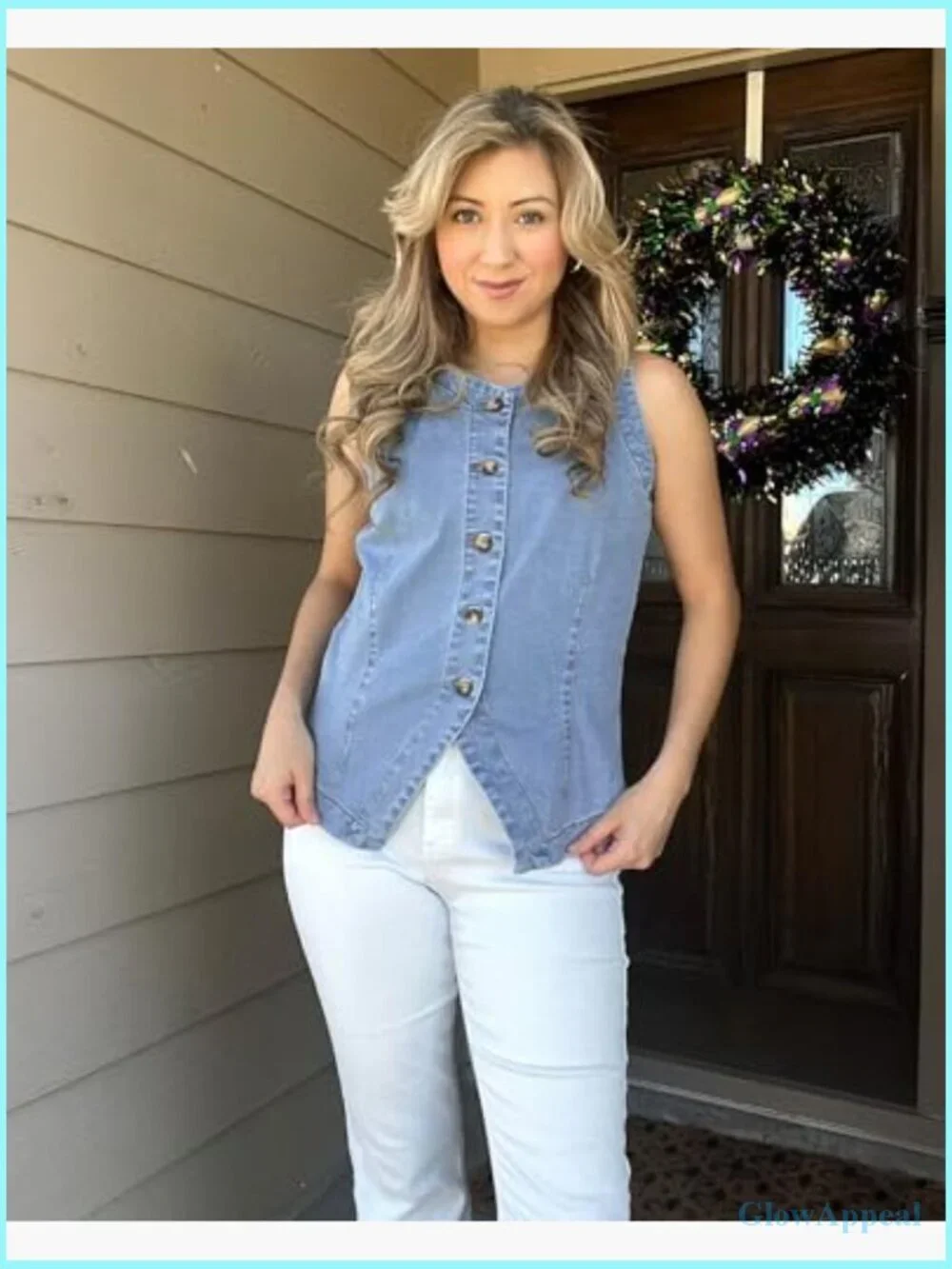 Sleeveless Denim Vest Button Down Crewneck Casual Summer Waistcoat